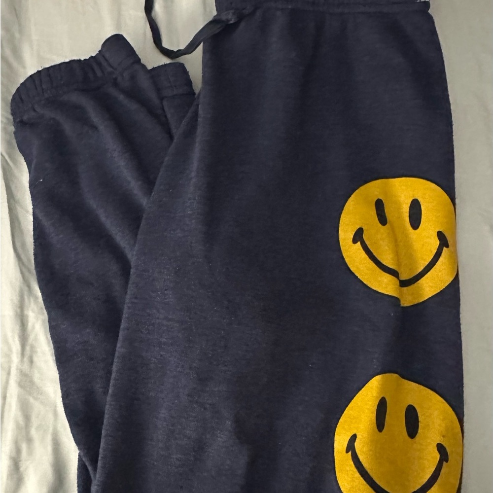 Aviator Nation Navy Joggers with Yellow Smiley Faces